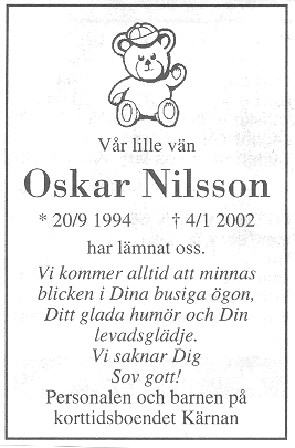 H&auml;r &auml;r d&ouml;dsannonsen som K&auml;rnan satte in i VK.